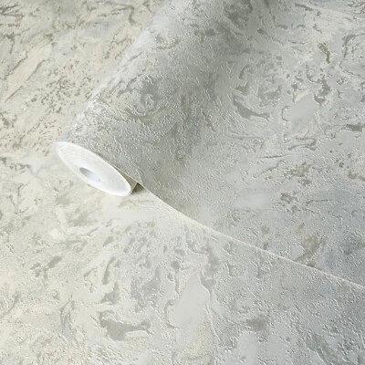 Grayish ivory off white gold metallic faux plaster textured modern Wallpaper - Image 1 of 4