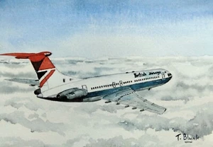 ACUARELA ORIGINAL - British Airways, Vickers VC-10. - Imagen 1 de 1