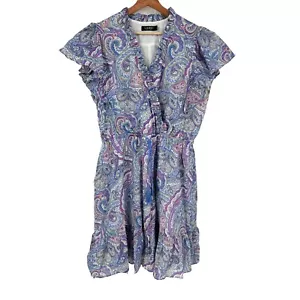 Lauren Ralph Lauren Paisley Print Dress Ruffle Trim Drawstring Waist Size 16 - Picture 1 of 14