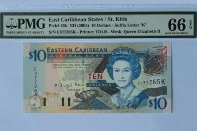 2003 East Caribbean St. Kitts $10 PMG66 EPQ GEM UNC <P-43k> - Image 1 of 2
