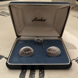 Lot of 3 Marbert Silver Toned Vintage Tie Clip Cufflinks Set Original Box - Picture 1 of 5