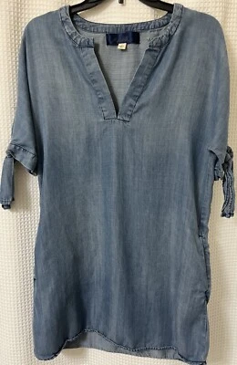 Francesca's Dress Womens SZ Small Chambray Tencel Tie Sleeve Shirt Dress Tunic - Image 1 of 4