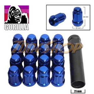 16 GORILLA SPLINE TUNER LOCK LUG NUT 12X1.5 1.5 ACORN WHEELS RIMS BLUE CLOSE H - Picture 1 of 2