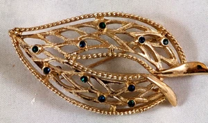 Tradition Gold Tone Rhinestone Leaf Brooch - Picture 1 of 8