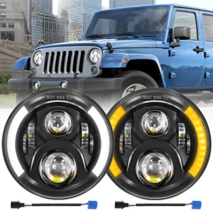2pcs 7" DRL LED Headlights Sealed Turn Signal For Jeep Wrangler JK LJ TJ CJ  - Bild 1 von 11