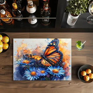 Schmetterling, blau orange, 11x8" Hartglas Schneidebrett, sublimiert, (schliff38) - Bild 1 von 1