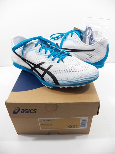 ASICS GUN LAP 2 NUOVE CON ETICHETTE DA UOMO 9 MAGLIA SCARPE DA CORSA TRACK & FIELD SPIKE BIANCO BLU