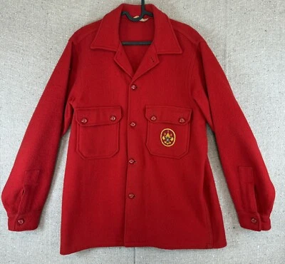 Vtg Boy Scouts BSA Official Jacket Men’s 42 Red 553 Wool Coat Shacket Patches - Image 1 of 4