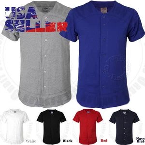 Baseball Plain Jersey T Shirt Button Solid Short Sleeve Sports Uniform Team Tee - Picture 1 of 15