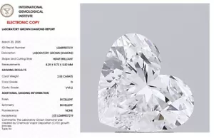 2.53 Heart Lab Created Grown Diamond for Engagement Ring IGI Certified D VVS2 - Picture 1 of 8