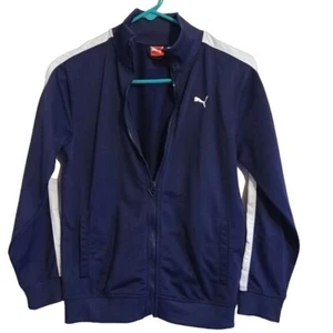 Puma Kids Size Medium Warm Up Jacket Youth Blue/White Zip Front Collar - Picture 1 of 7