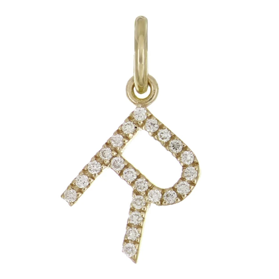 14k Yellow White or Rose Gold Diamond Initial Letter R Charm Pendant - Image 1 of 4
