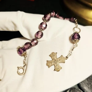 Bracelet Communiante Dizainier Xixe Argent Verre Violet L18-21 Cm Croix 20 Mm - Imagen 1 de 8