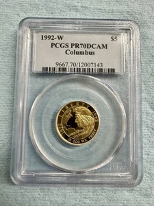 1992-W PCGS Columbus $5 Gold Commemorative Coin - PR70 DCAM Proof - Picture 1 of 4
