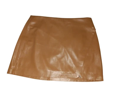 Alice & Olivia Womens Siobhan Vegan Wrap Mini Skirt In Brown Size 12 Pre-Owned - Image 1 of 4