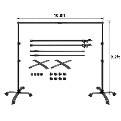 9x11ft Photography Backdrop Stand Kit w/ Lockable Wheels Adjustable Banner Stand - Image 1 of 4