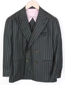 SUITSUPPLY La Spalla Women's Blazer UK36S Green Wool Silk Stripe Double-Breast - Picture 1 of 9