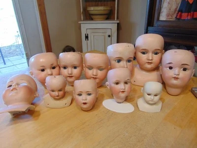 11 ПОВРЕЖДЕННЫХ антикварных кукольных голов ~ СИЛЬНО ПОВРЕЖДЕНЫ ~ РЕМОНТ ~ A. Марсель/Ютта/И т.д. 3-7 дюймов - Изображение 1 из 4