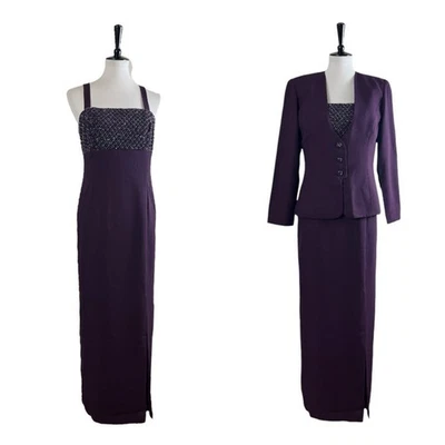 Chaqueta Karen Miller Vintage Vestido Largo Cuentas Lentejuelas Ciruela Púrpura Mujer’s Talla 8 Foto 1 de 4