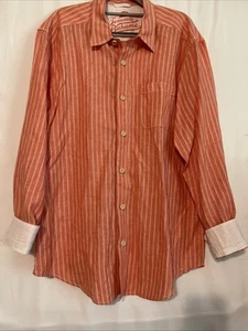 Tommy Bahama Men L Shirt Coral Orange Linen Long Sleeve Button Up Casual Beach - Picture 1 of 6