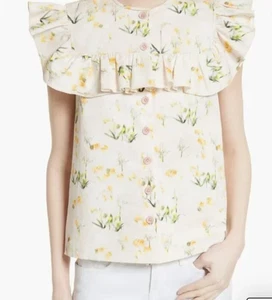 Rebecca Taylor Baumwolle Rüschenärmel Knopfleiste Blumen Bluse Top 12 gebraucht - Bild 1 von 7