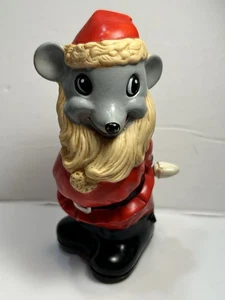 Vintage Knickerbocker Santa Mouse 1960s Christmas Japan Original Tag Hard Rubber - Picture 1 of 7