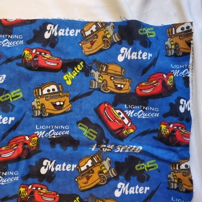 Disney Pixar CARS Cotton Fabric Flannel Lightening McQueen Mater Blue 32 X 42" - Image 1 of 4