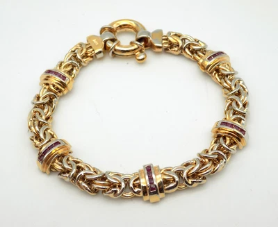 UTC Italy Gold Vermeil .925 Sterling Faceted Ruby Byzantine Bracelet 7" 17g - Image 1 of 4