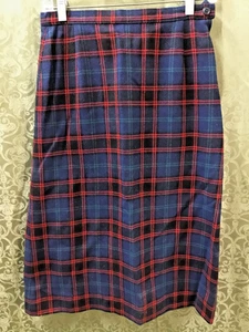Wool Plaid Pencil Skirt blue red green tartan side zip 26X27 vtg Pendleton Pure  - Picture 1 of 8