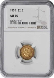 1854 $2.50 Gold Liberty Head AU55 NGC - Picture 1 of 2
