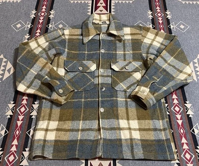De Colección Woolrich Camisa Chaqueta Para Hombres 40 Azul Marrón Lana A Cuadros Años 70 Cabaña Exterior T40 Foto 1 de 4
