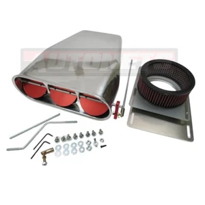 Polished Smooth Single Quad Mini Hood Scoop Air Cleaner 4BBL Hot Rod RED/Black  - Picture 1 of 4
