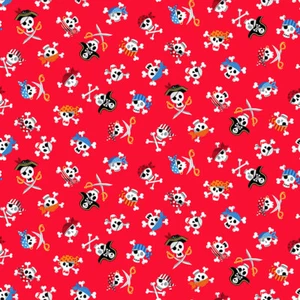 Makower PIRATEN Totenköpfe auf rot 2431R 100% BAUMWOLLSTOFF BASTELN/QUILTEN je1/4m - Bild 1 von 1