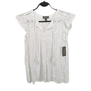 Style & Co Women’s Lace-Trim Mixed Media Top Bright White Petite Small PS $49.50 - Picture 1 of 4