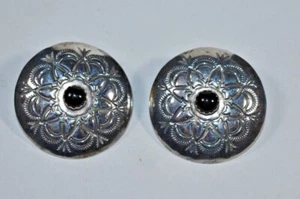 Vintage NAVAJO Sterling Silber ONYX Edelstein handgestempelt Scheibe Ohrringe - Bild 1 von 5