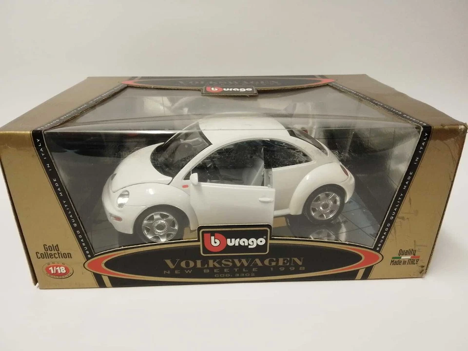 Burago BBurago Volkswagen New Beetle bianco white 1998 1/18 GOLD COLLECTION 3302 - Immagine 1 di 1