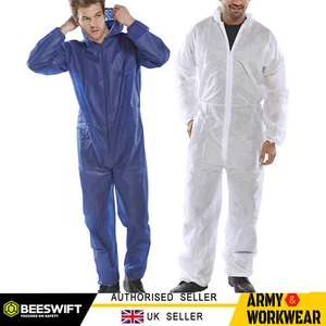 50 x Disposable Coveralls Poly Prop Overalls Boilersuit Hood Painters Blue White - Picture 1 of 4