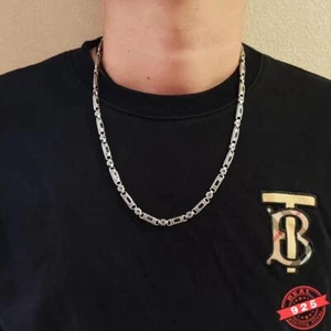 Heavy Real 925 Sterling Silver Green Zircon Chain Mens 6mm Retro Necklace 23.6in - Picture 1 of 8