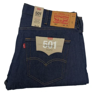 Levis 501 Shrink To Fit Button Fly Jeans Straight Leg Color Blue Rigid 0000 - Image 1 of 3