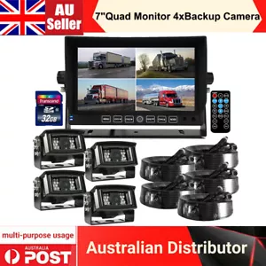 iPoster 7" Quad Monitor DVR+4xNight Vision Rear View Camera 5x10m For Trailer RV - Foto 1 di 12