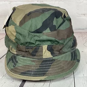 Vintage Military Issued Cap Mens Size 7 Woodland Camo Pattern Ear Flaps Hat - Picture 1 of 8