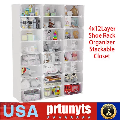 12 Tiers 96 Pairs Shoe Tower Rack Sneaker Shelf Cube Closet Organizer Cabinet - Image 1 of 4