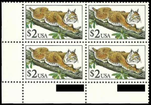 US #2482 MNH Plate Block 1990 $2 Bobcat [LL #1111-1] - Picture 1 of 1