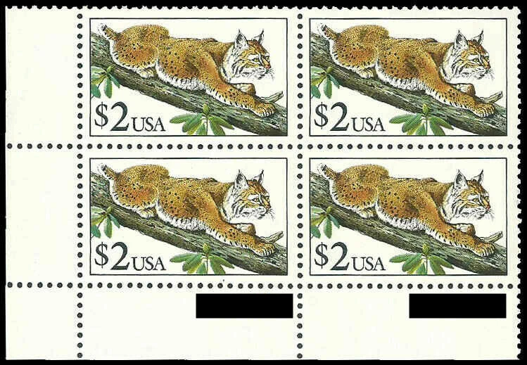 US #2482 MNH Plate Block 1990 $2 Bobcat [LL #1111-1] - Image 1 of 1