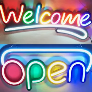 Insegna di Benvenuto Aperta LED Tubo Neon Luce Auto Movimento Flash 12V Alimentatore Barra - Foto 1 di 19