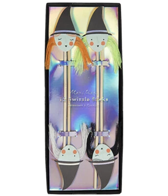 Meri Meri Witches Swizzle Stick wooden Paper Spooky Halloween Party Drinks - Image 1 of 3