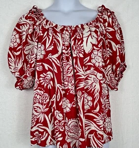 Knox Rose Nuevo con Etiquetas Rojo Blanco Floral Top XXL Manga Globo Corbata para el Hombro Cottagecore - Imagen 1 de 11