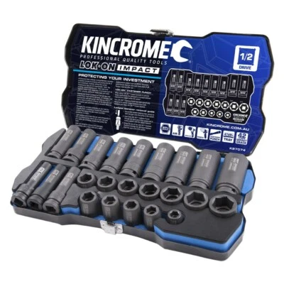 KINCROME LOK-ON 24 PC 1/2" Drive METRIC Standard & Deep Impact Socket Set K27074 - image 1 of 4