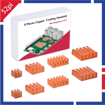 8pcs Copper Heatsinks CPU Cooler with for Raspberry Pi 5 - Image 1 of 4