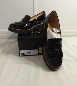 Used Naturalizer Darcy Black Patent Leather Penny Loafers W/ 2" Heels, Sz 8.5 - Picture 1 of 16